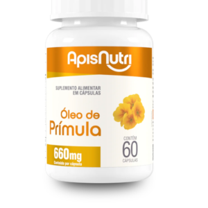 Óleo de Prímula 660mg Apisnutri – 60 Cápsulas para Alívio dos Sintomas da TPM e Saúde da Pele