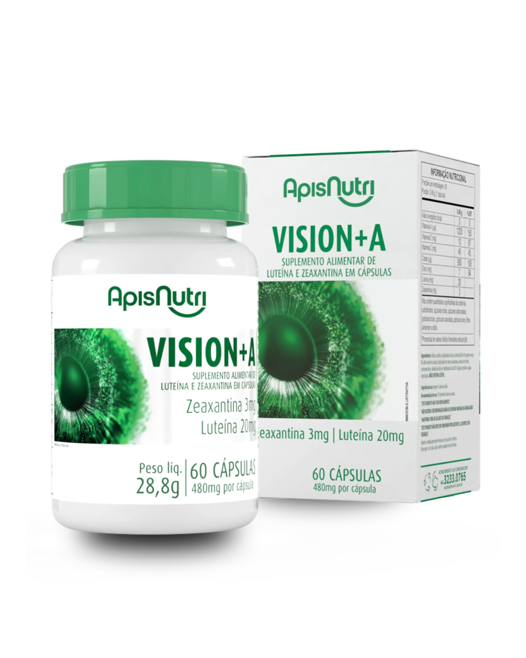 Vision + A 480 mg com 60 cápsulas. Suplemento de fácil ingestão, ideal para rotina diária. Entrega rápida na Viasalus.